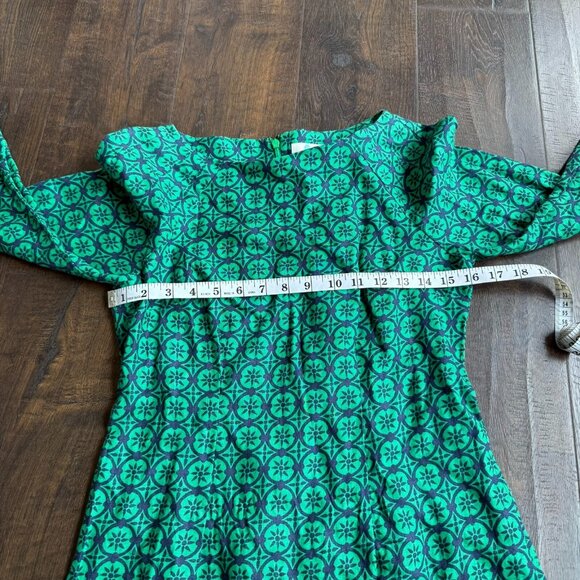 Boden Women's 100% Linen Green Navy Blue Floral Long Sleeve Shift Dress Size 4R - Picture 7 of 12